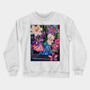 A beautiful lovely boutique of abstract vibrant colorful  flowers in a tall glass vase Crewneck Sweatshirt